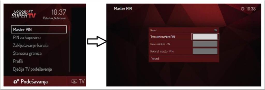 Opcija za promjenu Master PIN koda