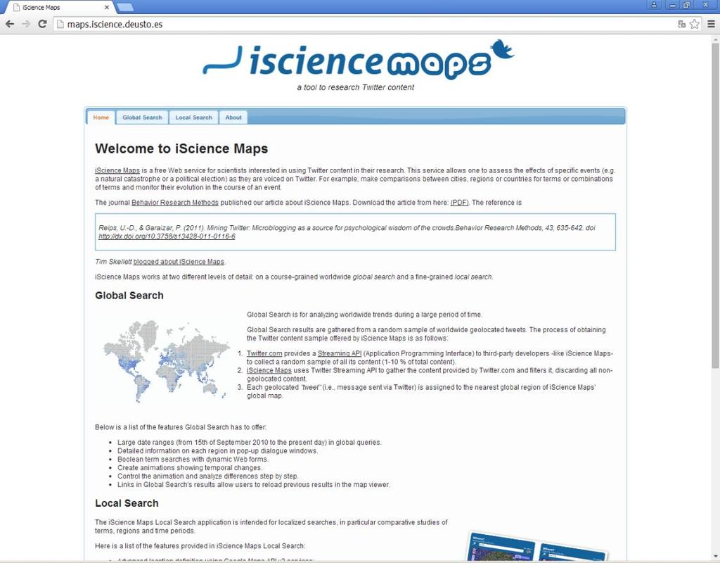 M. Maliković Internetska istraživanja 11 kombinirati više različitih događaja, vremenski pratiti razvoj njihovih učinaka i slično. Slika 1. Početna web-stranica alata iscience Maps 2.