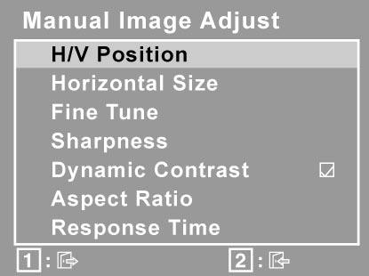 Upravljanje Objašnjenje Manual Image Adjust (Ručno podešavanje) prikazuje izbornik za ručno podešavanje slike. H./V.