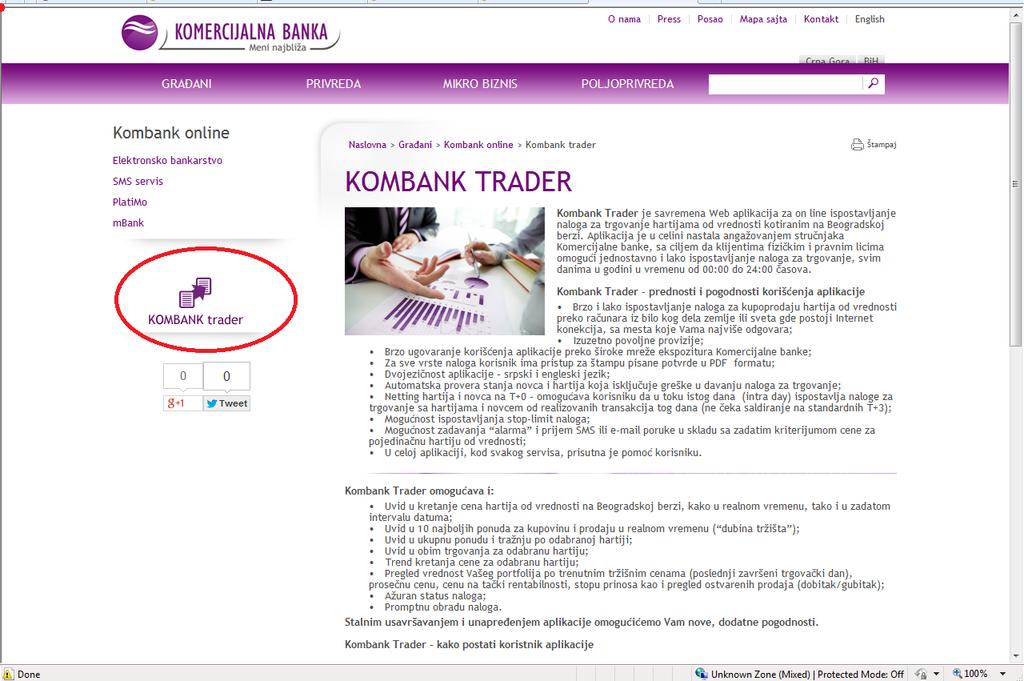 ) gde klikom na baner Kombank Trader nastavljate rad. Slika 2.