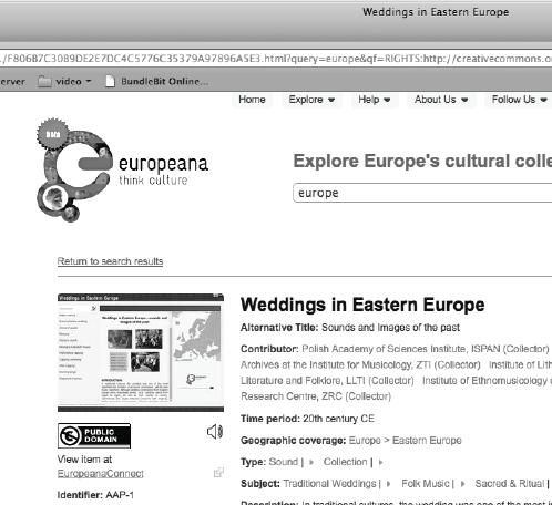 ришћење података из Еуропеане је доступан на: http://www.europeana.eu/ portal/data-usage-guide.