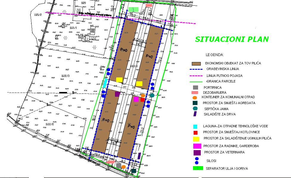 Slika br. 22. Situacioni plan Planirana proizvodnja tovljenih pilića odvijaće se u sklopu ĉetiri zasebna objekta-pilićarnika.
