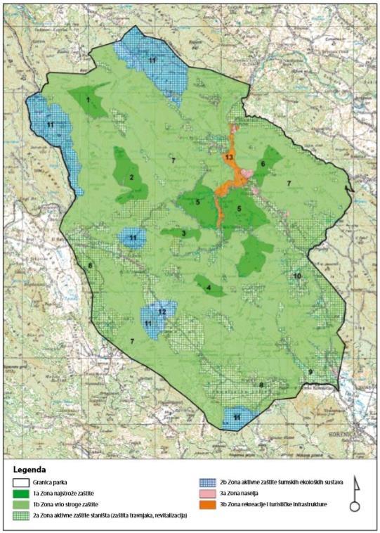 Sl. 9. Zoniranje Nacionalnog parka Plitvička jezera Izvor:preuzeto iz izvor 5 Ruralna naselja ne bi trebala postojati u prvoj zoni i zoni uz jezera.