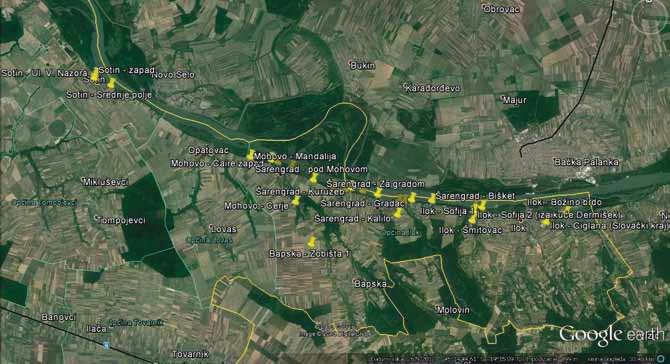 Neolitička nalazišta desne obale Dunava između Vukovara i Iloka... Karta 1 Karta nalazišta općina Vukovar, Ilok, Lovas i Tovarnik (izradila K.