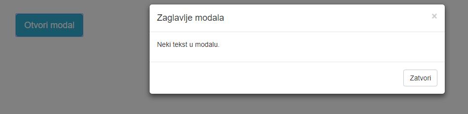 gumba. Modali se pozicioniraju iznad apsolutno svega u dokumentu i poništava se scroll (kretanje) sa <body> elementa nakon čega modal preuzima scroll opciju.