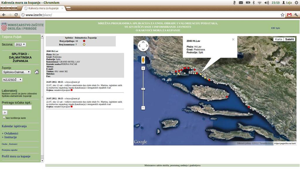 Slika 2. Mrežna programska aplikacija, prijedlozi i komentari javnosti 2.2. Metode ispitivanja Ispitivanje kakvoće morske vode uključuje terenska opažanja i laboratorijska ispitivanja.