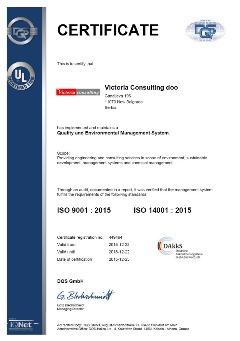 VICTORIA CONSULTING SISTEMI MENADŽMENTA I CSR Victoria consulting ima uspostavljen i sertifikovan integrisani sistem