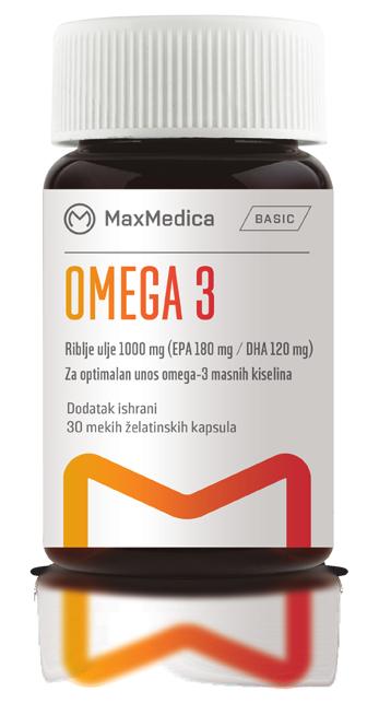 OMEGA 3 Za optimalan unos omega-3 masnih kiselina Omega 3 meke želatinske kapsule dodatak ishrani na bazi omega-3 masnih kiselina (EPA i DHA). EPA i DHA doprinose normalnoj funkciji srca.