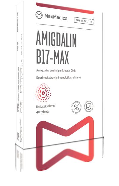 AMYGDALIN B17-MAX Doprinosi zdravlju imunološkog sistema Amigdalin B17-Max tablete su formulisane na bazi ekstrakta semena kajsije (amigdalina vitamina B17), enzima pankreasa i cinka.