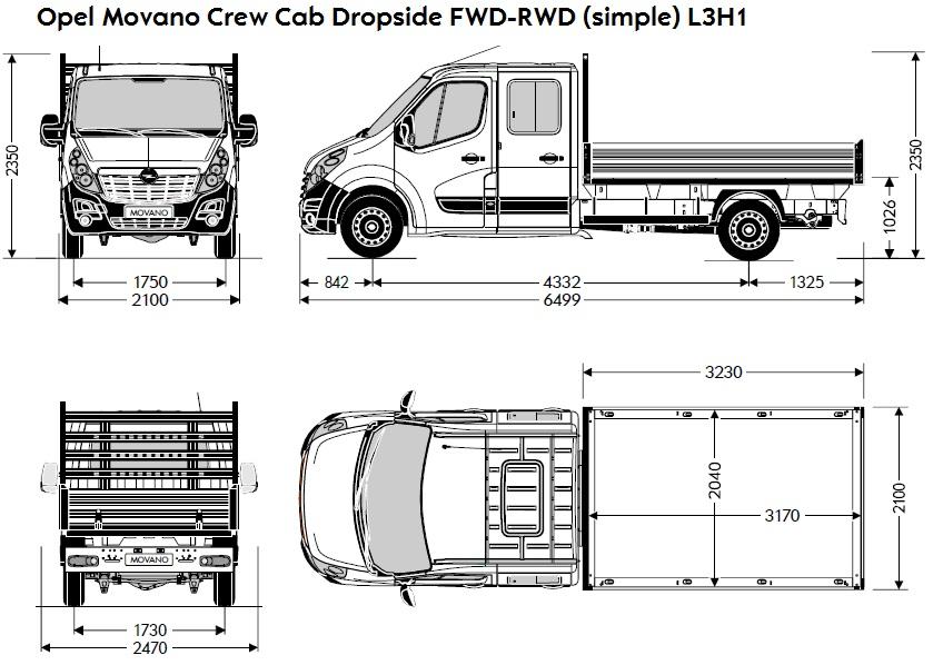 Tehničke osobine 3 prednji pogon (FWD) Dimenzije vozila L3H1 FWD GVW (kg) 3 5 Osovinski razmak (mm) 4 332 Ukupna dužina (mm) 6 499 Ukupna visina, maks.