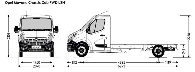 Tehničke osobine 3 Chassic Cab prednji pogon (FWD) Dimenzije vozila L3H1 FWD GVW (kg) 3 5 Osovinski razmak (mm) 4 332 Ukupna dužina (mm) 6 293 Ukupna visina, maks.