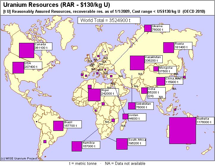 Slika 5. Distribucija zaliha urana u svijetu. Preuzeto: https://www.reddit.