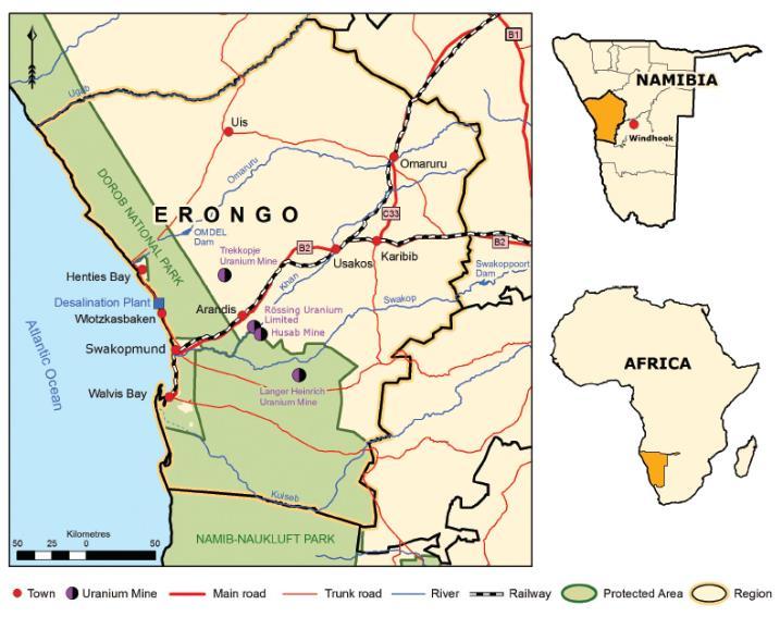 ROSSING URANSKO LEŽIŠTE Nalazi se u JZ Africi, u pustinji Namib Ležište se nalazi unutar centralne zone kasno prekambrijskog Damaran orogenog pojasa Javlja se na kontaktu migmatitne zone gdje su U