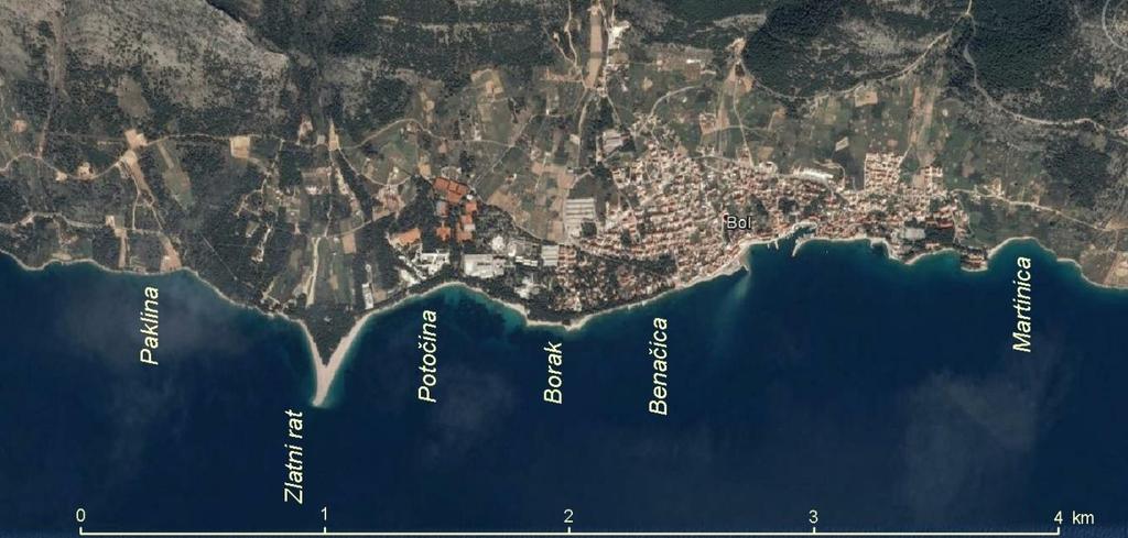 2. Predmet projektnog zadatka Slika 2. Položaj plaža u Bolu Plaža Borak dijeli se na 2 plaže: Plaža Borak (restoran) i plaža Borak (punta).