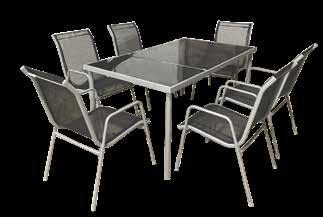90 1499, 90 VRTNA GARNITURA, STOL + 6 STOLICA 7 dijelna garnitura,stol dimenzija 150 x 90 cm, staklena ploča, 6 udobnih stolica 44020105 2899.