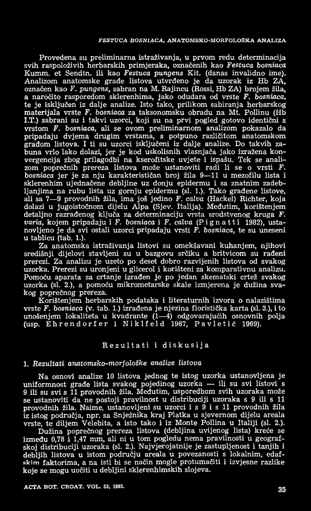 F E S T U C A B O S N IA C A, A N A T O M S K O -M O R F O L O Š K A A N A L I Z A Provedena su preliminarna istraživanja, u prvom redu determinacija svih raspoloživih herbarskih primjeraka,