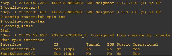 KONFIGURACIJE PRAKTIČNOG DIJELA Sl. 5.26. MPLS LDP konfiguracija na usmjerivaču P. Sl. 5.27. MPLS LDP konfiguracija na usmjerivaču PE-2.