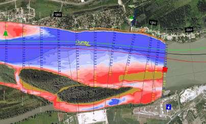 depth contour изобате линија на карти која повезује тачке једнаке дубине Design High Navigation Level (DHNL) пројектовани високи пловидбени ниво (ПВПН) ниво воде, на целом пловном току реке, одређен