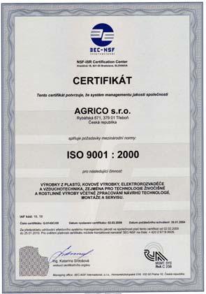 Firma Agrico a.d. osnovana je 1991. Broji 120 zaposlenih. Stalnim usavršavanjem kvaliteta proizvoda i inovacijama Agrico a.d. Postao je vodeći dobavljač opreme za svinjarstvo u Češkoj Republici.