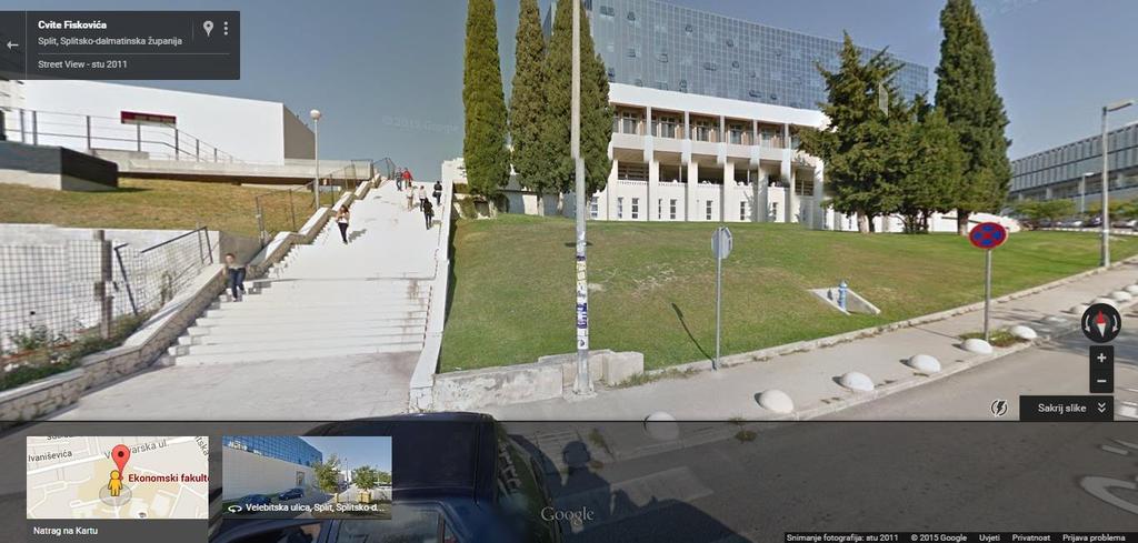gdje se točno nalazi mjesto koje traže. Na sljedećoj slici kao primjer može se vidjeti zgrada Ekonomskog fakulteta u Splitu kroz virtualnu šetnju Google Karta. Slika 24.
