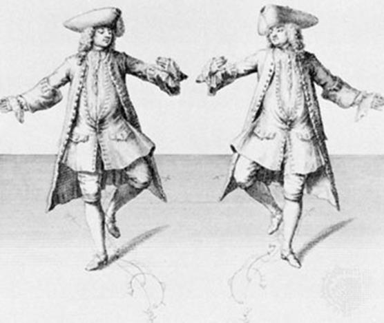 Page26 4.2.1.4. RIGAUDON Izvrstan ples bez kontakta među partnerima 4.2.1.4.a, prikaz plesača Rigaudona na dvoru Francuski barokni ples pisan u živahnoj dvodobnoj mjeri.