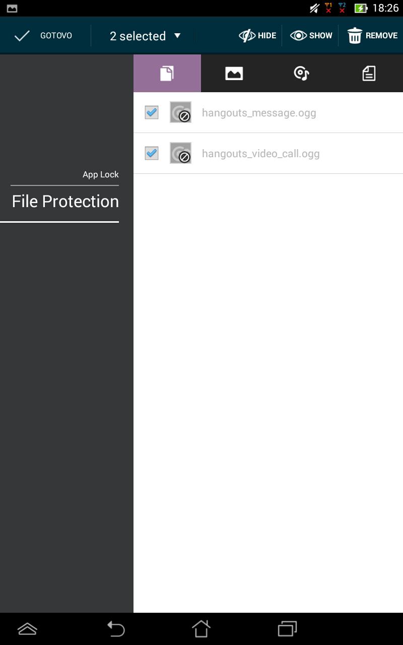 Zaštita datoteka Traka s alatima Kartice s vrstama datoteka Popis zaštićenih datoteka Korištenje funkcije File Protection (Zaštita datoteka) Za korištenje funkcije File Protection (Zaštita datoteka):