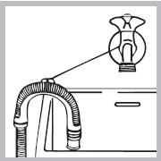 Povezivanje creva za izbacivanje vode Povežite crevo za izbacivanje vode na odvodni kanal ili na zidni odvod koji mora biti između 65 i 100 cm od poda. Vodite računa pri tome da se crevo ne savija.