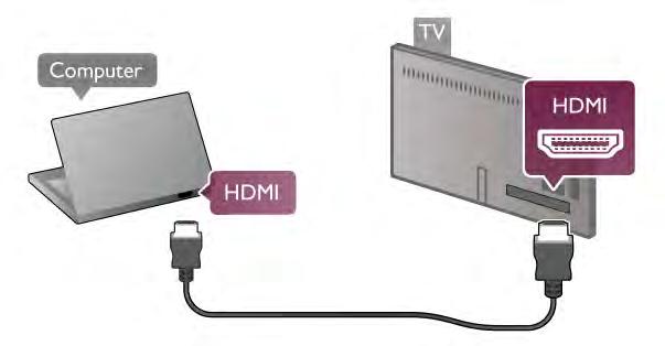 Preko HDMI kabla Pomo#u HDMI kabla pove!ite ra"unar i televizor. Ako je ra"unar dodat u meni Izvor (lista veza) kao tip ure$aja Ra!unar, televizor se automatski pode%ava na idealne postavke za ra!