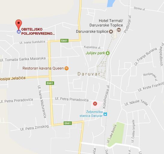 Slika 13. Smještaj OPG-a Kovačević u Daruvaru, Izvor: https://www.google.hr/maps, 10.07.2018. U 2005.