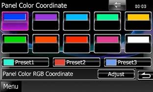 Podešavanje postavki Usklađivanje boja upravljačke ploče Možete podesite boju osvjetljenja zaslona i gumba. Stavke koje se mogu odabrati su različite i ovise o modelu uređaja.