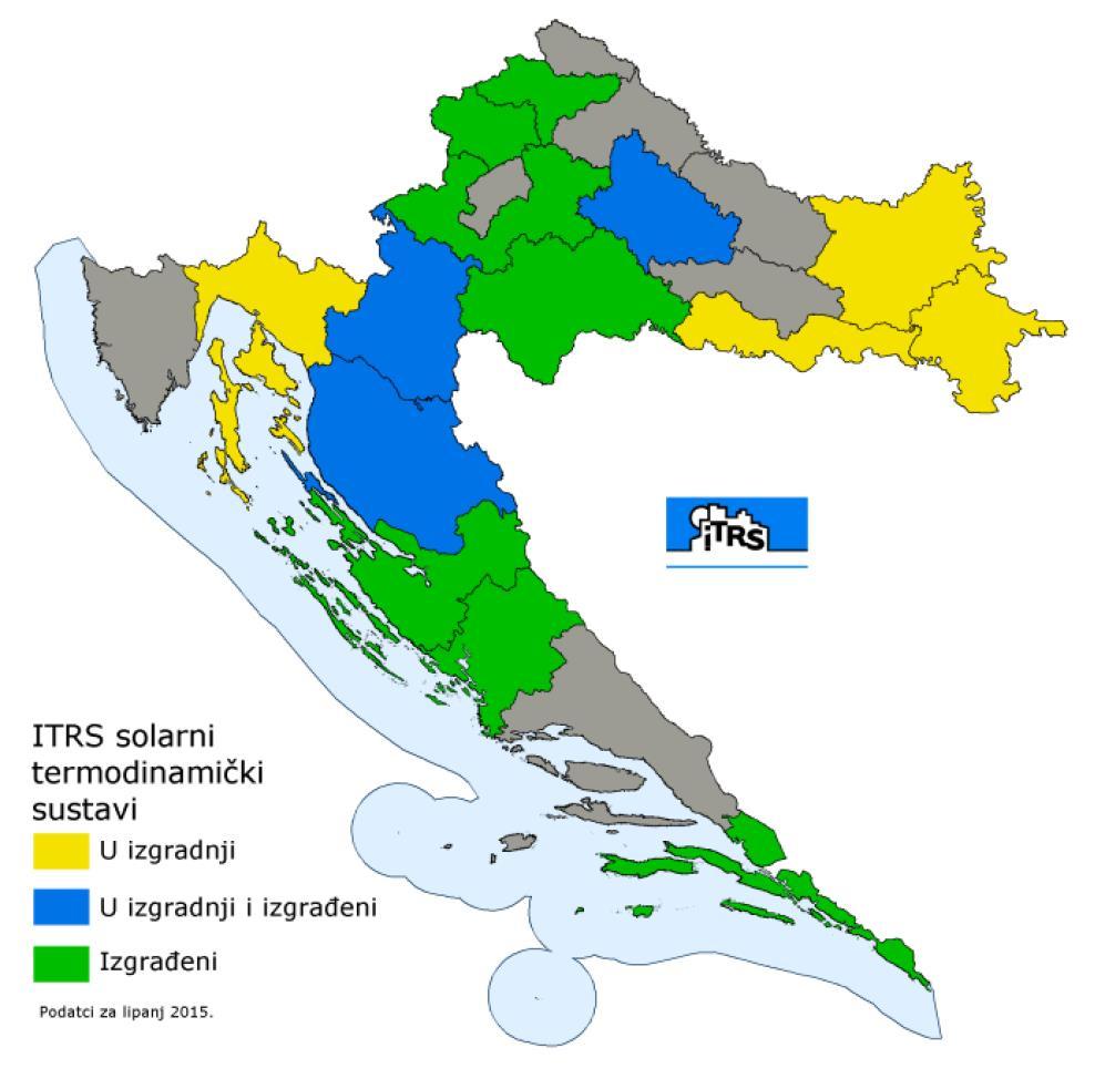 [Slika 9] prikazuje lokaciju svih trenutno ugrađenih Energie sustava na području Republike Hrvatske prema zadnjim dostupnim informacijama. [8] Slika 9.