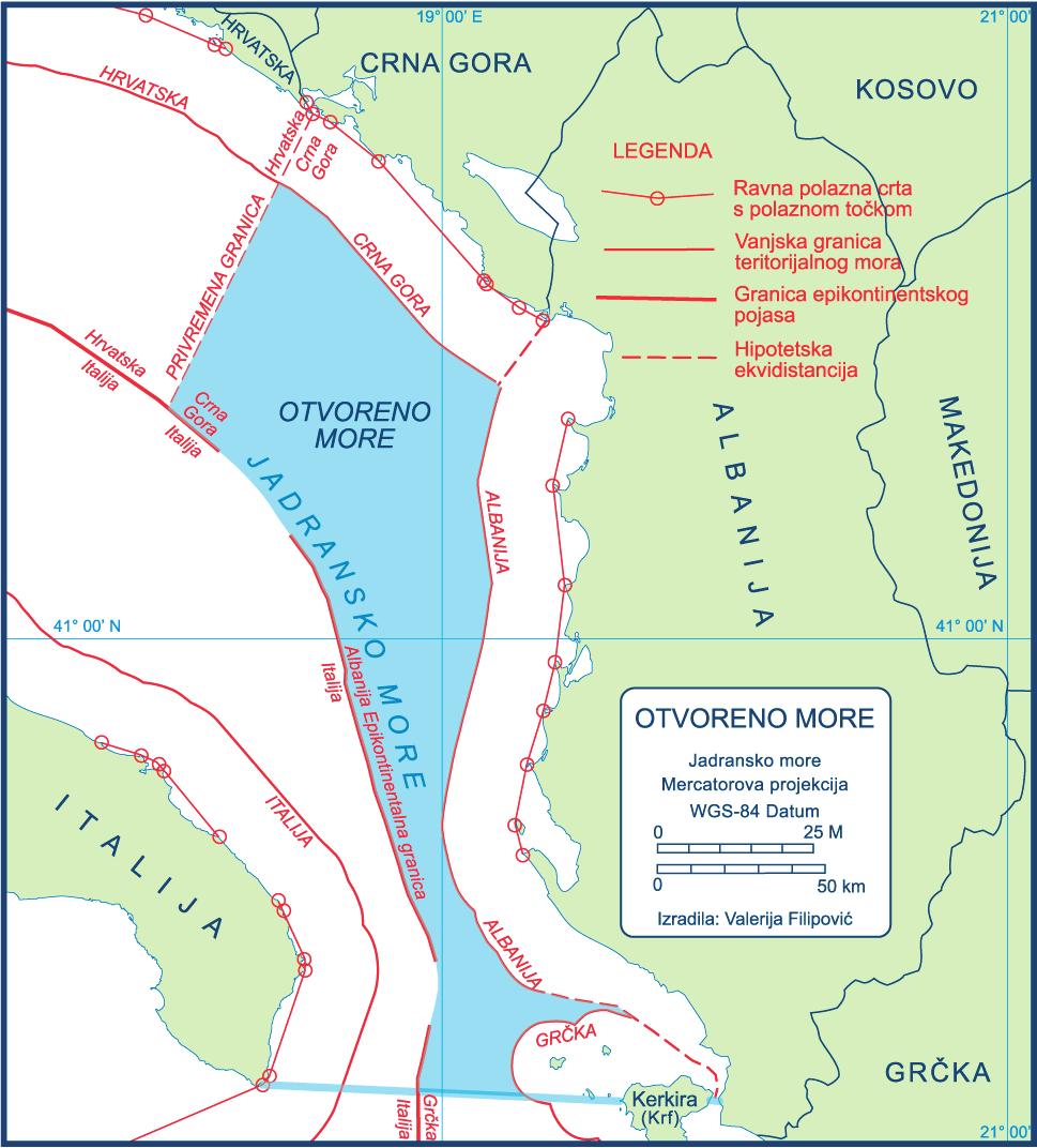 Morsko dno na jugu Jadrana podijeljeno je 1992. godine Sporazumom o razgraničenju epikontinentskih pojaseva između Italije i Albanije.