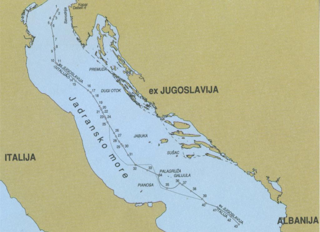 30 Karta 7. Razgraničenje epikontinentskih pojaseva bivše Jugoslavije i Italije temeljem Sporazuma iz 1968.