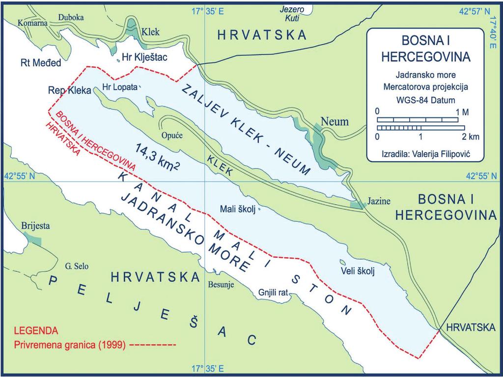 Karta 14. Podmorski prostori Bosne i Hercegovine Ugovorom o državnoj granici između Republike Hrvatske i Bosne i Hercegovine, koji je potpisan u Sarajevu 30. srpnja 1999.