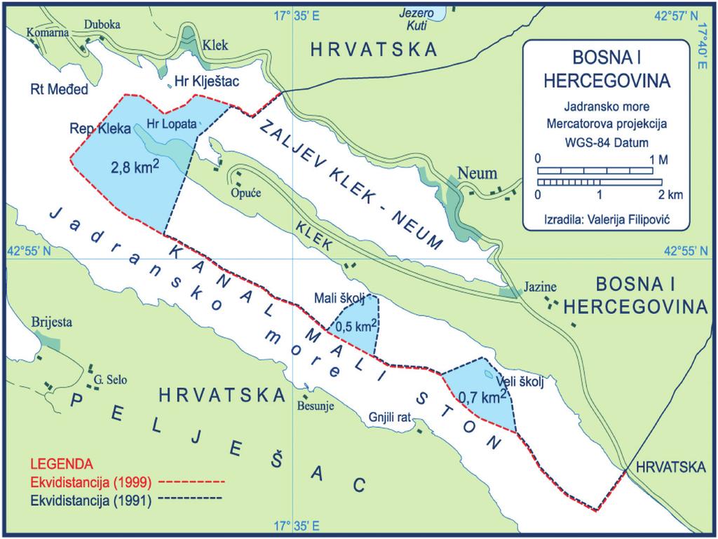 cegovačkoga poluotoka Klek 113 te o sjeverozapadnom vrhu toga poluotoka, koji su prema Sarajevskom ugovoru pripali Bosni i Hercegovini.
