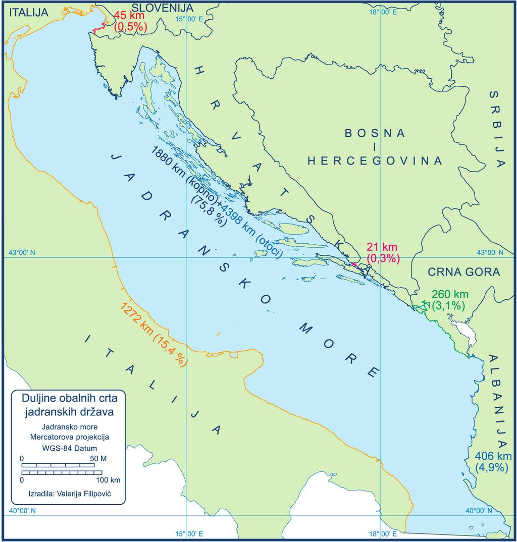 dio istočne obale do uvale Sveti Jernej, uključujući i otoke Tremiti i Pianosa pripada Italiji. Karta 3.