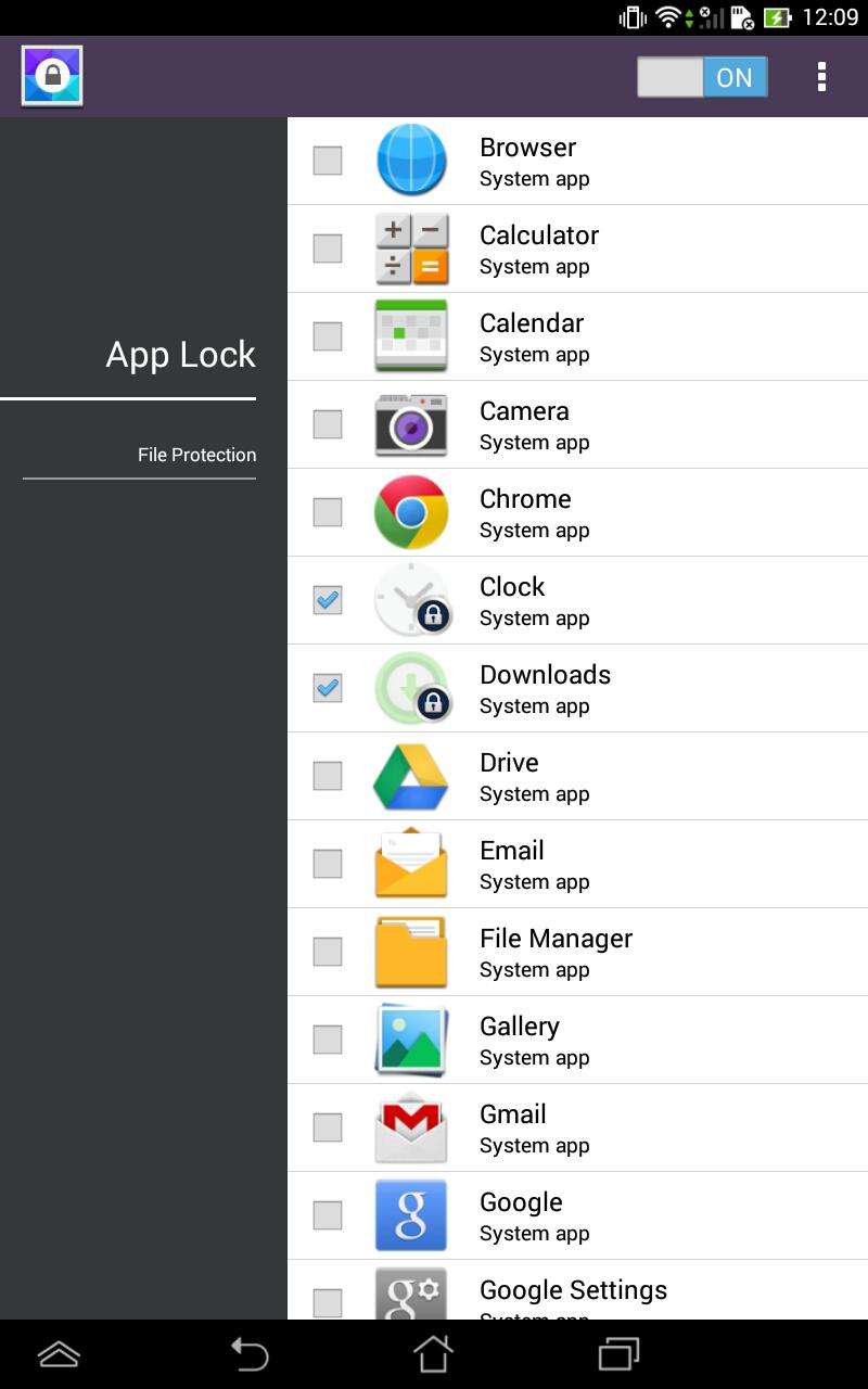 Ekran App Locka Pomerite klizač nadesno da biste aktivirali spisak aplikacija Tapnite ovde da biste konfigurisali podešavanja App Locka Tapnite na aplikacije koje želite da zaključate ili tapnite na