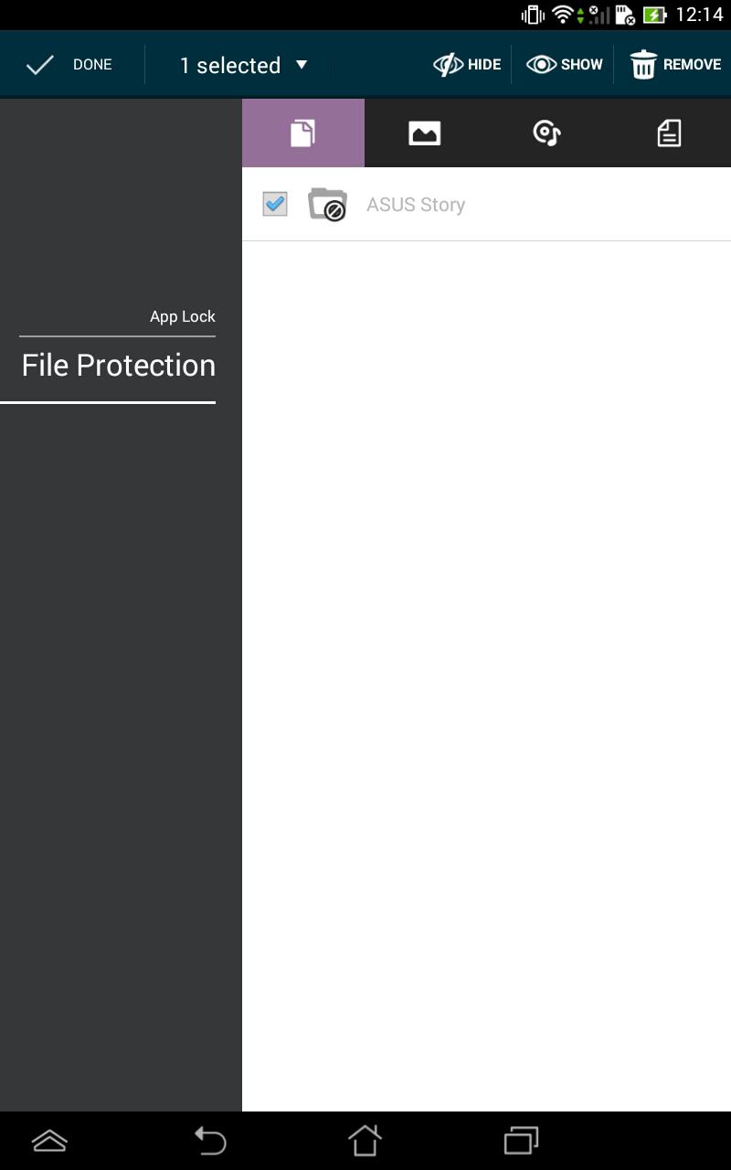 Ekran File Protection (Zaštita datoteka) Traka sa alatkama Kartice tipova datoteka Spisak zaštićenih datoteka Korišćenje funkcije Zaštita datoteka Da biste koristili funkciju Zaštita datoteka: 1.