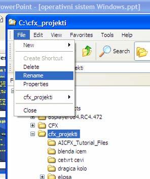 Promena imena foldera Menjanje imena Foldera se vrši: selektovanjem foldera pa aktiviranjem