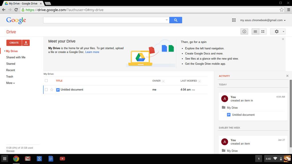 Sadržaj aplikacije Google disk Pravljenje Kliknite na ovu opciju da biste napravili novu datoteku koja će automatski biti sačuvana na Google disk.