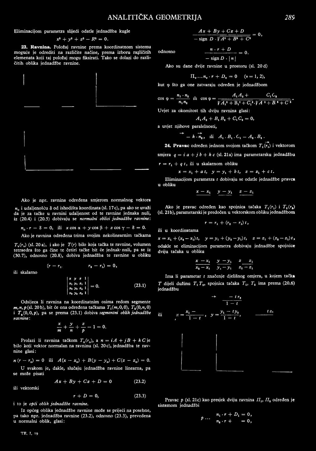 r -f D --------------- = o. sign D n oblika jednadžbe ravnine. Ako su dane dvije ravnine u prostoru (si. 20 d) IIV.