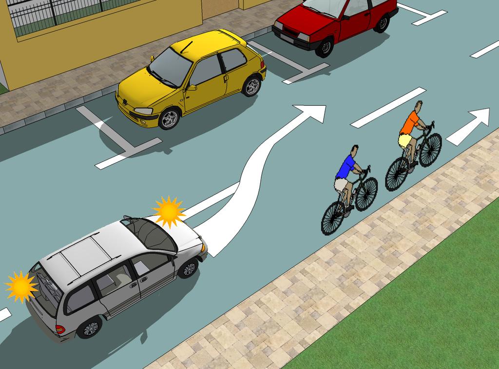 Путничко возило у ситуацији на слици, претиче бициклисте на месту где му је то: 6. Путничка возила, у ситуацији на слици, паркирана су: а) правилно.