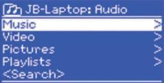 Ako ste već odabrali glazbeni server (vidi poglavlje "Instaliranje glazbenog servera"), trebali biste na vašem računalu vidjeti naziv glazbene zbirke, npr. JB-notebook: Audio.