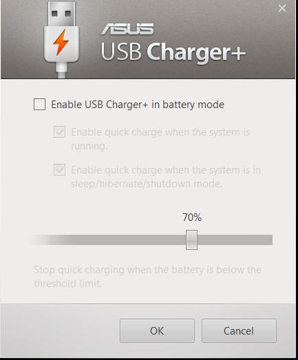 USB Charger+ USB Charger+ vam omogućava da brzo napunite mobilne uređaje putem USB porta za punjenje na ASUS notebook računaru.