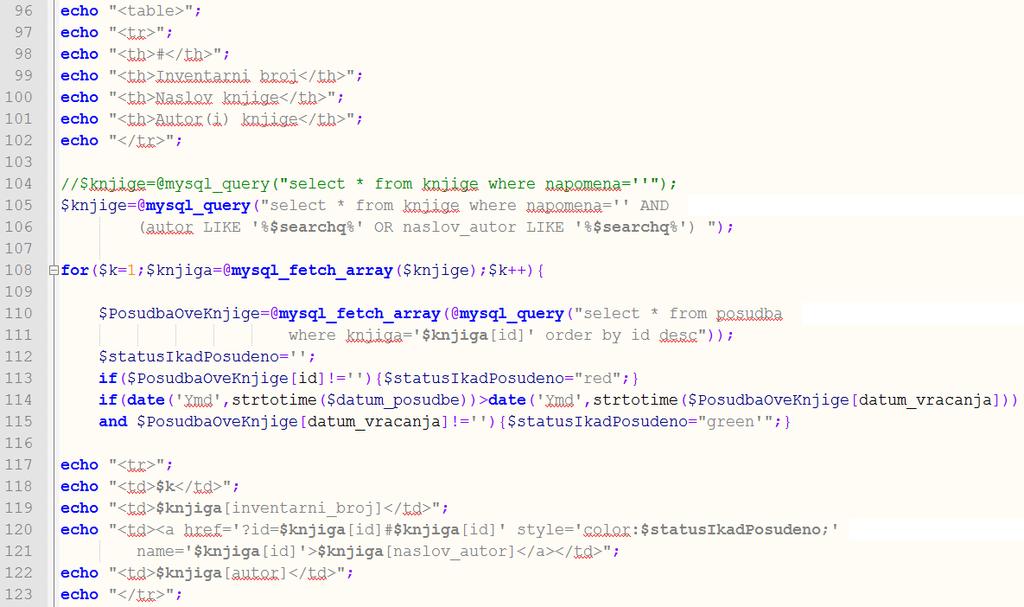 Sl. 4.8. Programski kod ispisa knjiga u aplikaciji. Na slici 4.8. može se vidjeti dio koda koji omogućuje ispis svih knjiga koje su dostupne.