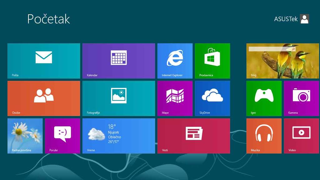 Korisnički interfejs operativnog sistema Windows Operativni sistem Windows 8 dolazi sa korisničkim interfejsom baziranim na pločicama, koji vam omogućava da organizujete Windows aplikacije i da im