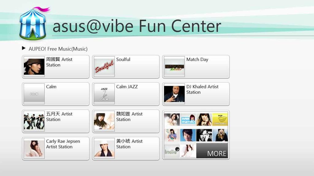 ASUS @vibe ASUS @vibe sveobuhvatna muzička zabavna platforma koja vam omogućava da putem striminga slušate omiljene izvođače i radio-stanice.