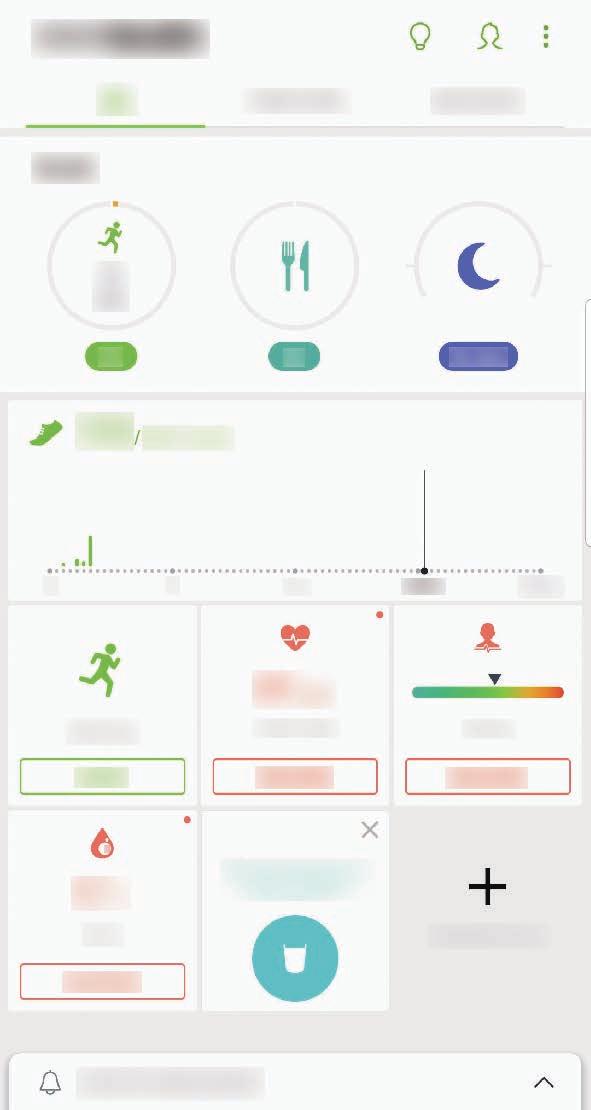 Aplikacije i značajke Upotreba Samsung Health aplikacije Možete vidjeti ključne informacije iz izbornika aplikacije Samsung Health i pratitelje za praćenje vašeg zdravlja i kondicije.
