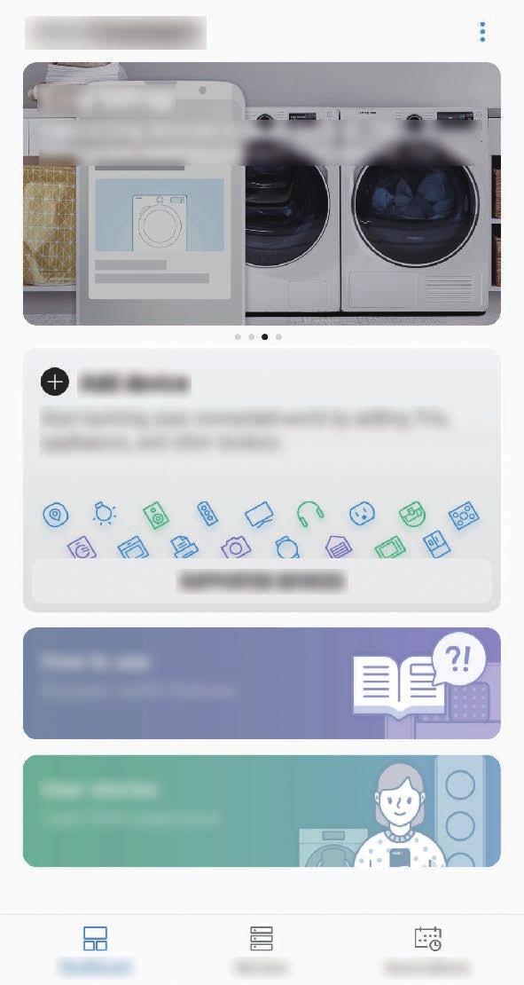 Aplikacije i značajke Otvorite mapu Samsung i pokrenite aplikaciju Samsung Connect. Pojavit će se upravljačka ploča. Pristup dodatnim opcijama. Potražite i registrirajte obližnje uređaje.