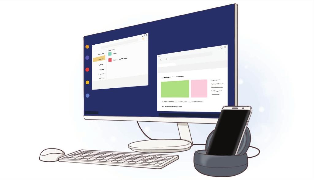 Aplikacije i značajke Samsung DeX Samsung DeX je usluga koja vam omogućuje da svoj pametni telefon upotrebljavate kao računalo spajanjem pametnog telefona na vanjski zaslon, kao što su TV prijamnik
